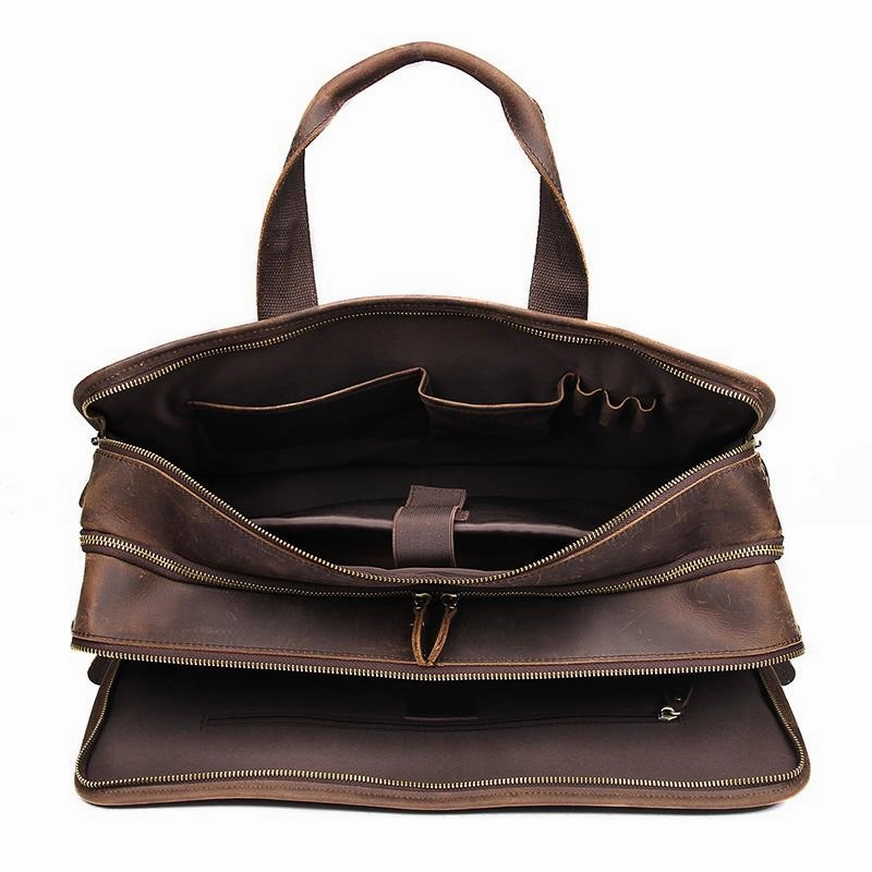 TucciPolo 7387R Crazy Horse Leather Unique Design Business Laptop Briefcase Bag