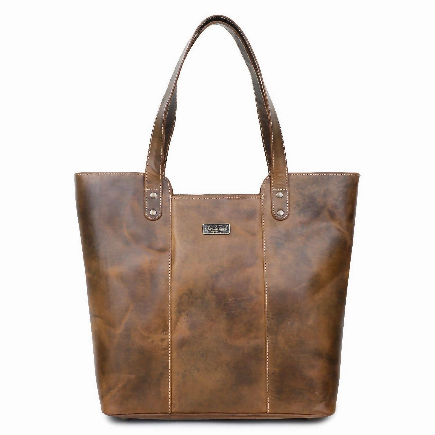 Women's Rustic Leather Tote Bag In Dark Brown