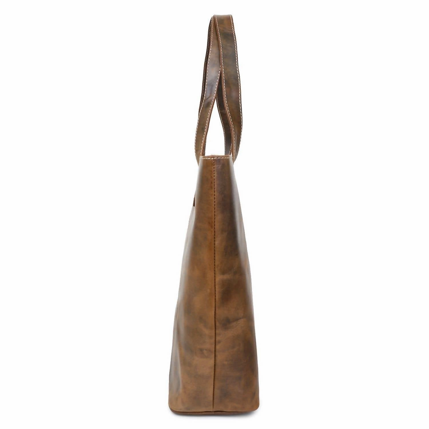 Women's Rustic Leather Tote Bag In Dark Brown