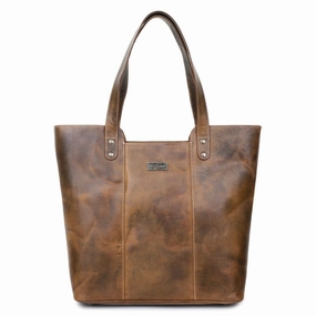 Women's Rustic Leather Tote Bag In Dark Brown