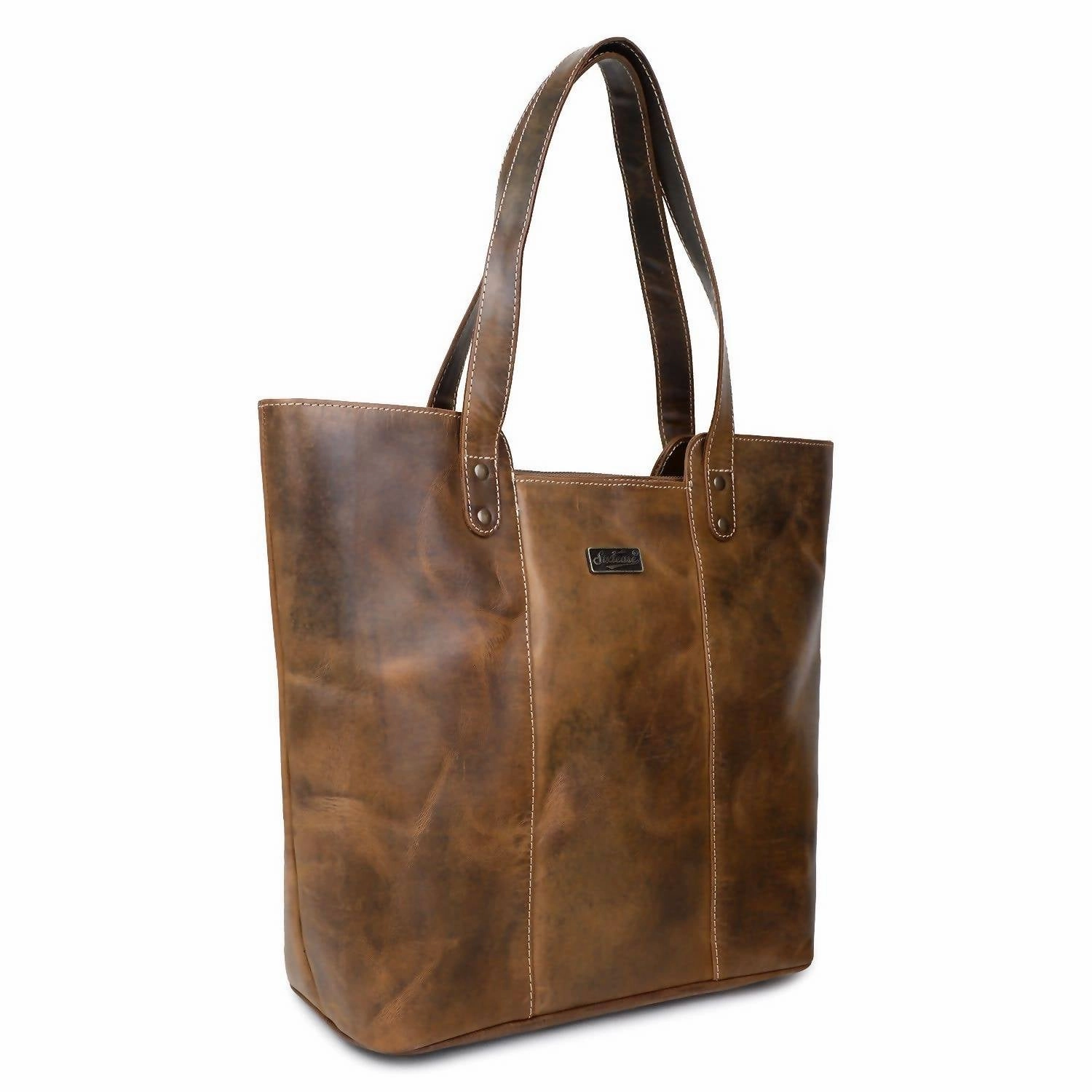 Women's Rustic Leather Tote Bag In Dark Brown