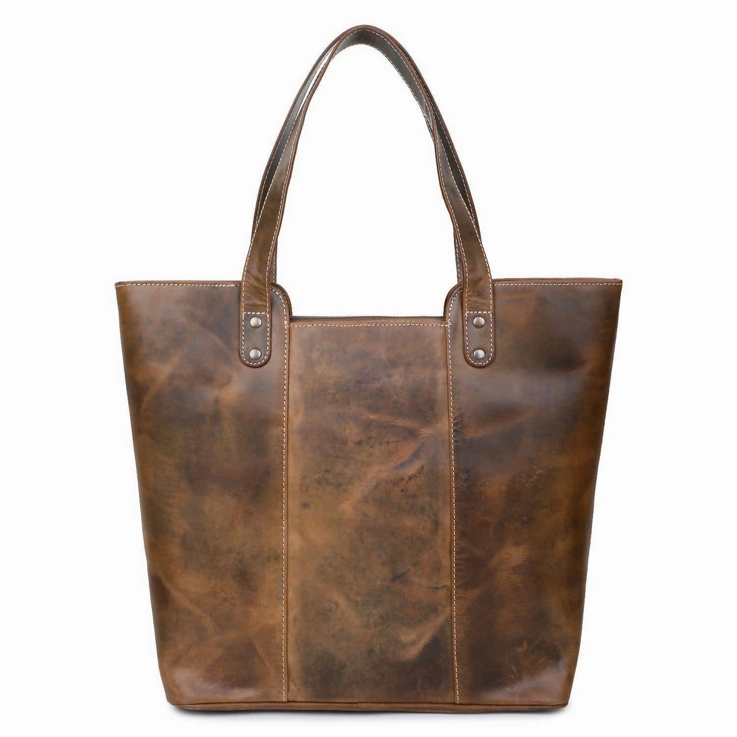 Women's Rustic Leather Tote Bag In Dark Brown